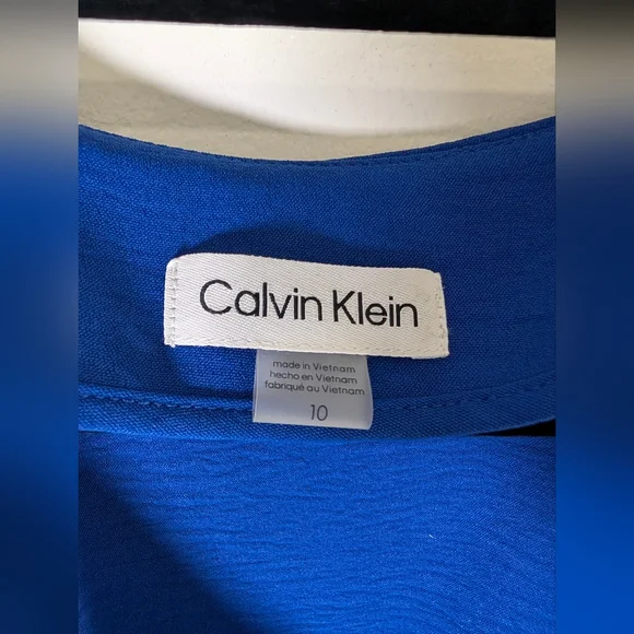 Calvin Klein Blue Button Front Tie Waist Midi Dress Size 10 Corpcore Minimalist - Picture 3 of 10
